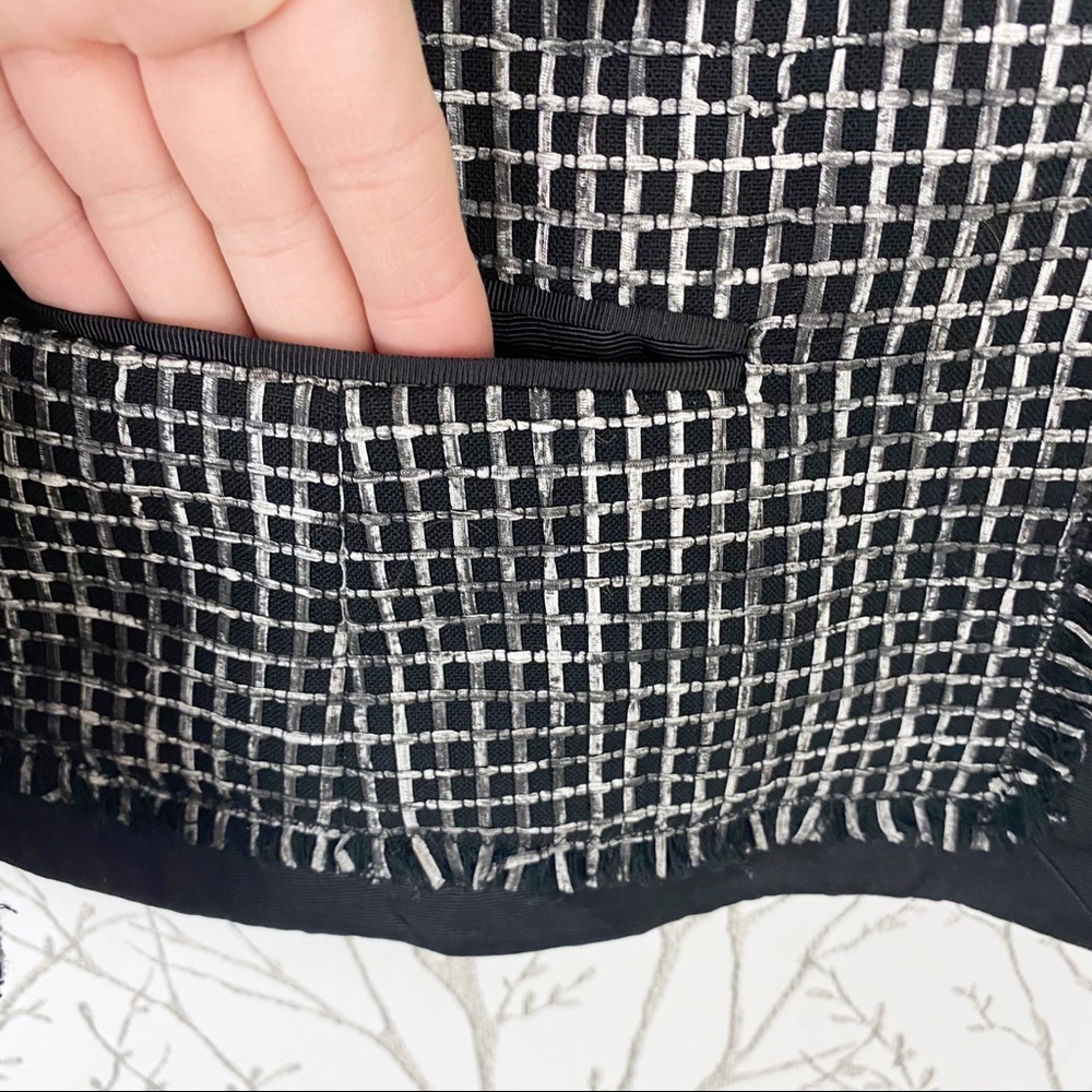 LAFAYETTE 148 NEW YORK Black Textured Tweed Grid Fringe Blazer Jacket 14 office - Picture 7 of 16